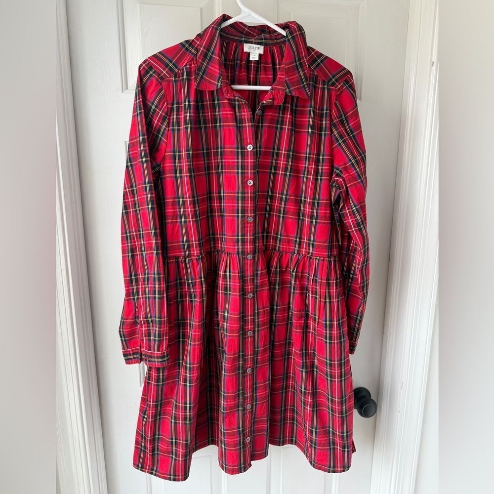 J.Crew Factory Red Green Tartan Plaid Collared Shirtdress Mini Dress Size 12
